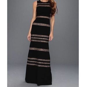 BCBGMaxAzria Black and Gold Striped Dress